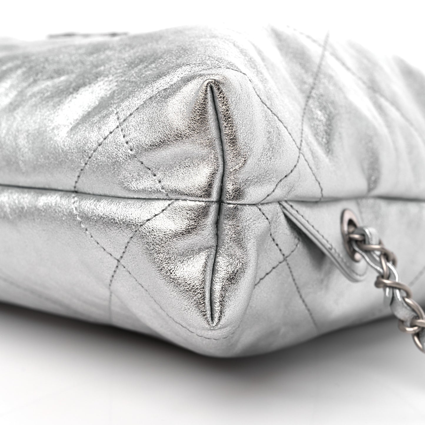 Metallic Calfskin Quilted Chanel 22 Backpack Silver