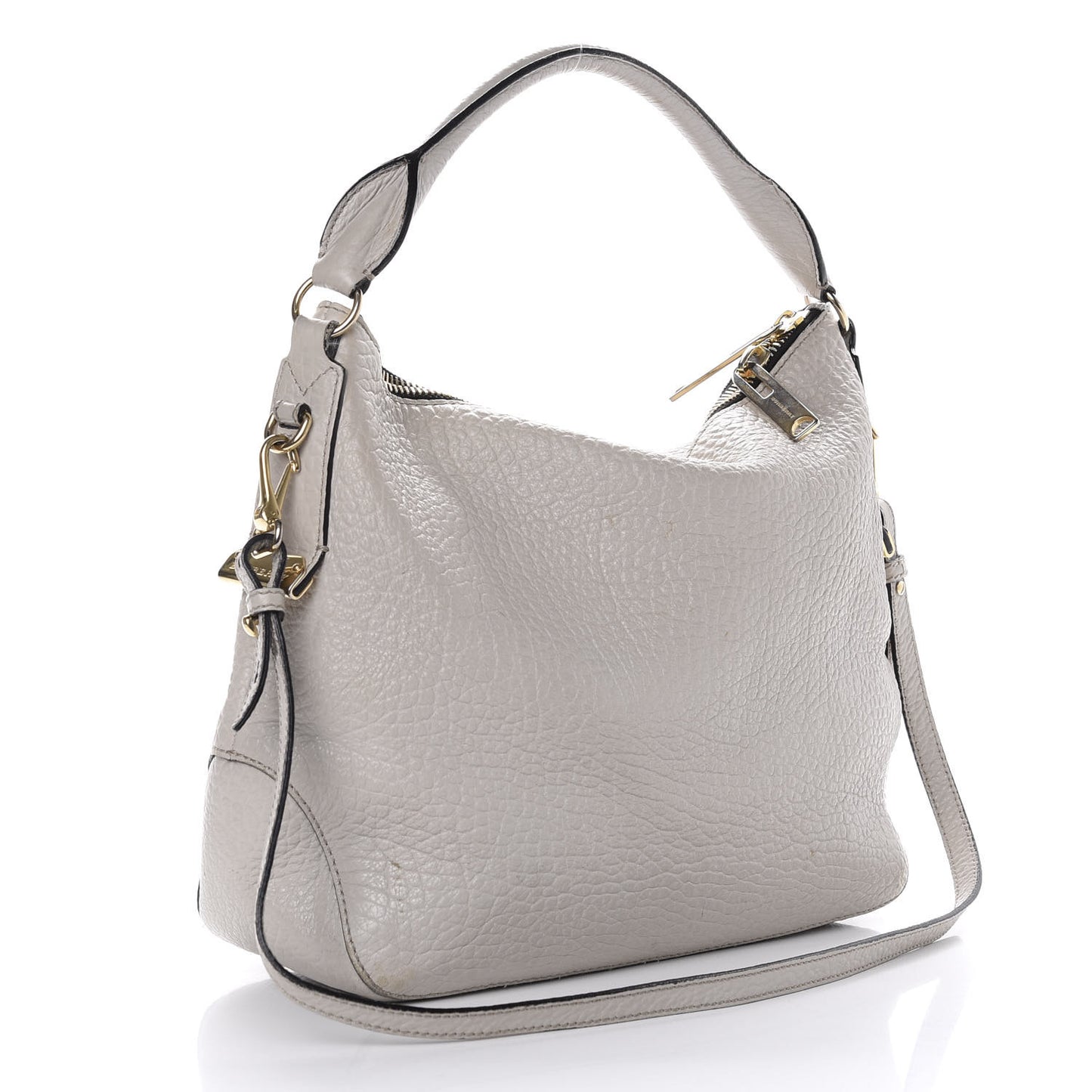 Signature Grain Calfskin Medium Hobo Pale Grey