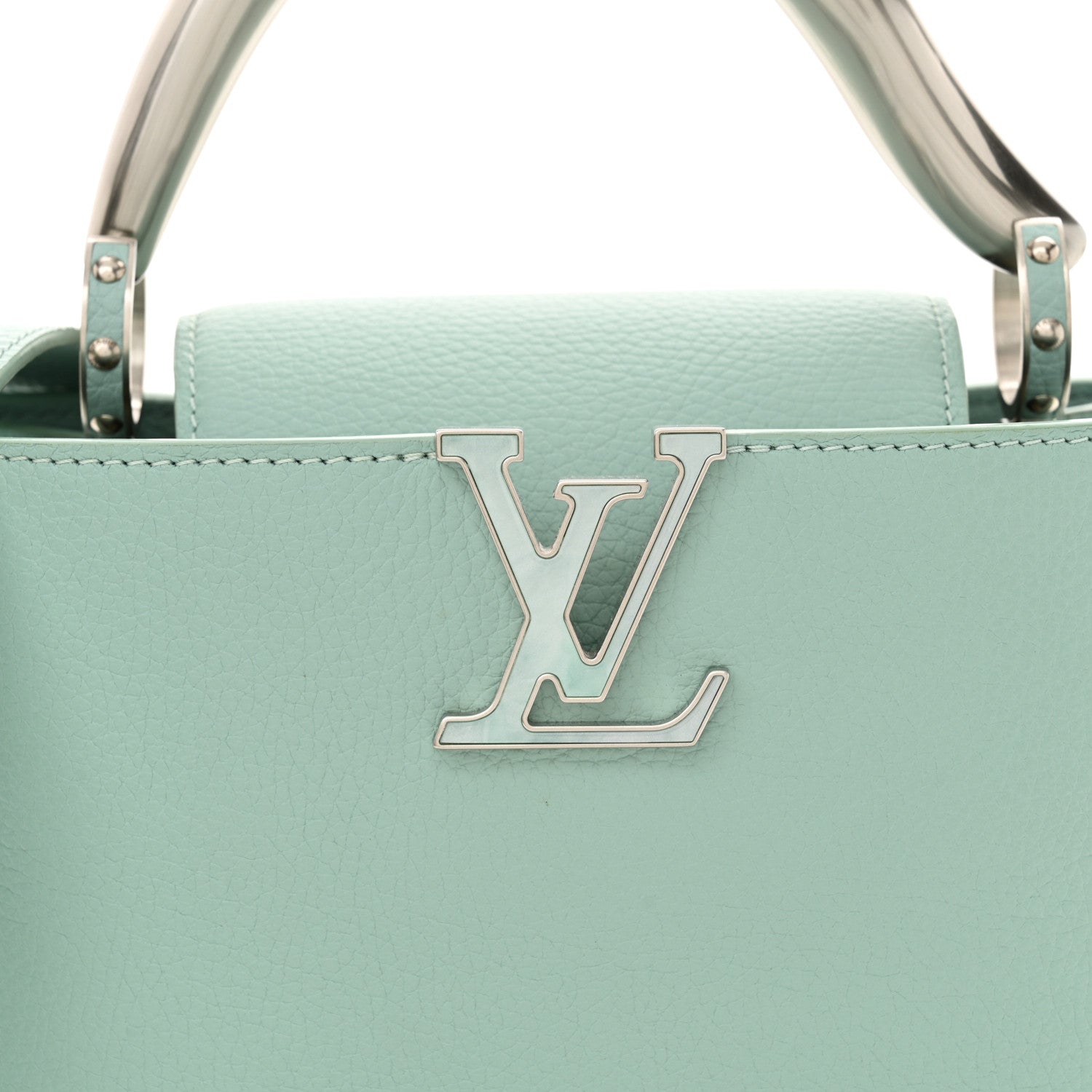 Louis Vuitton Taurillon Matte Brushed Metal Handle Capucines BB Light Blue 8 of 10