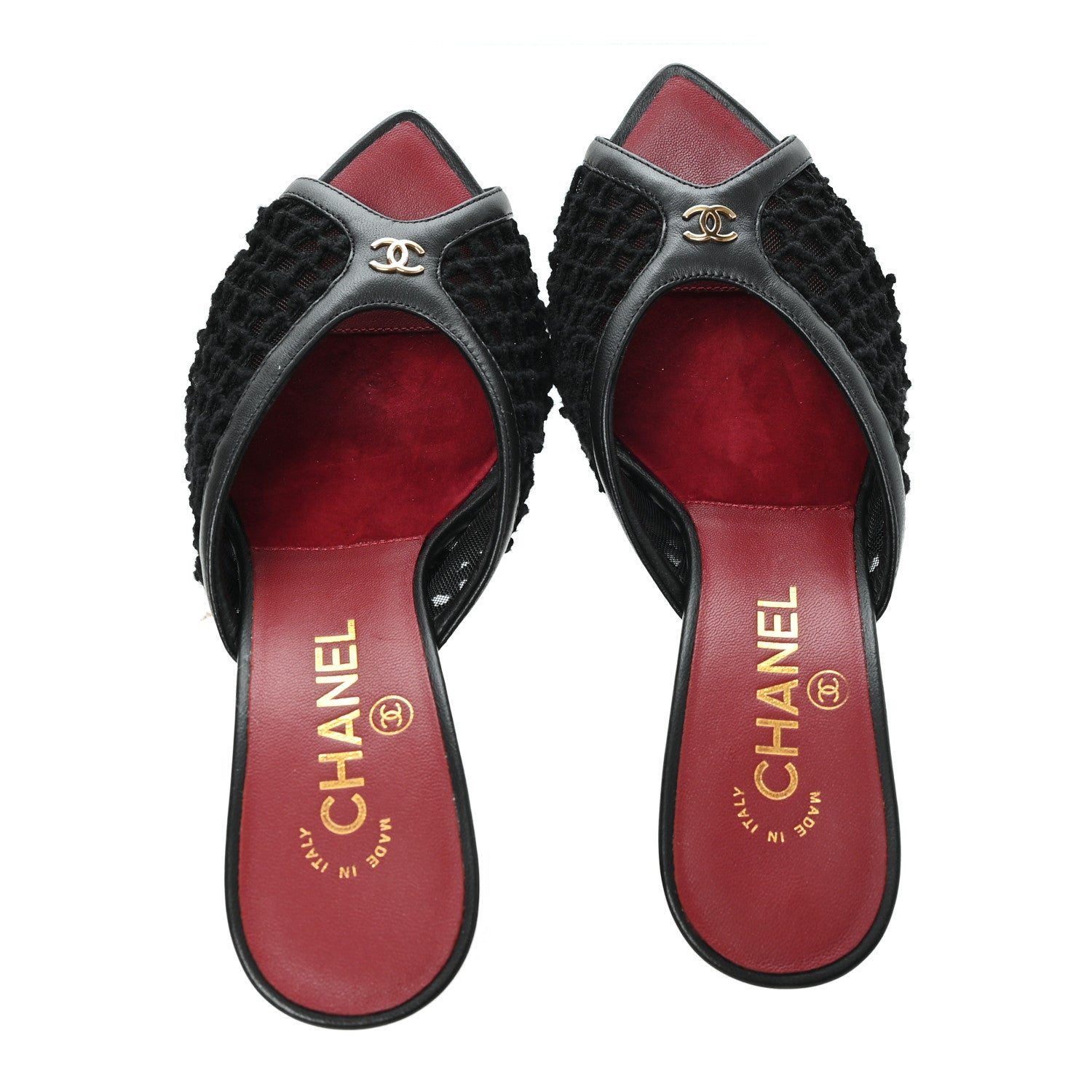 Chanel Mesh Cotton Lambskin CC Mules 37 Black 2 of 9