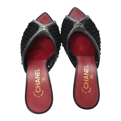 Chanel Mesh Cotton Lambskin CC Mules 37 Black 2 of 9