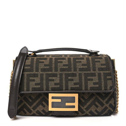 Fendi Fabric Jacquard FF 1974 Midi Chain Baguette Tobacco Moro 1 of 10