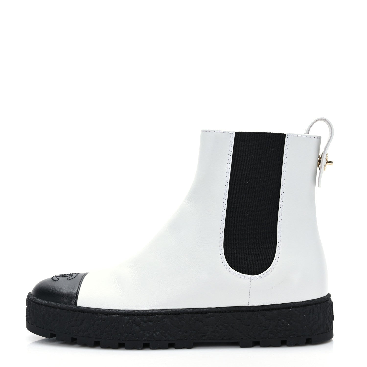 Chanel Calfskin Cap Toe CC Ankle Boots 38 White Black 1 of 8
