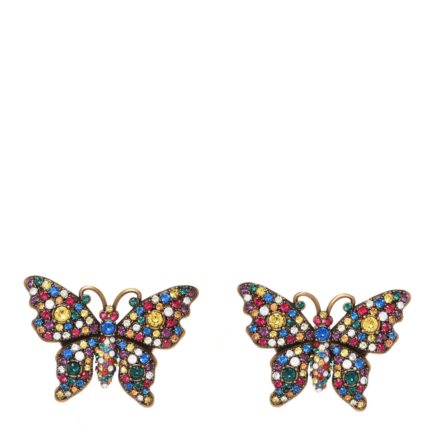 Metal Crystal Butterfly Stud Earrings Aged Gold Multicolor
