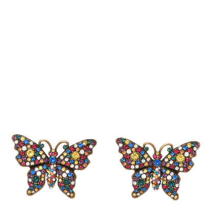 Gucci Metal Crystal Butterfly Stud Earrings Aged Gold Multicolor 1 of 4