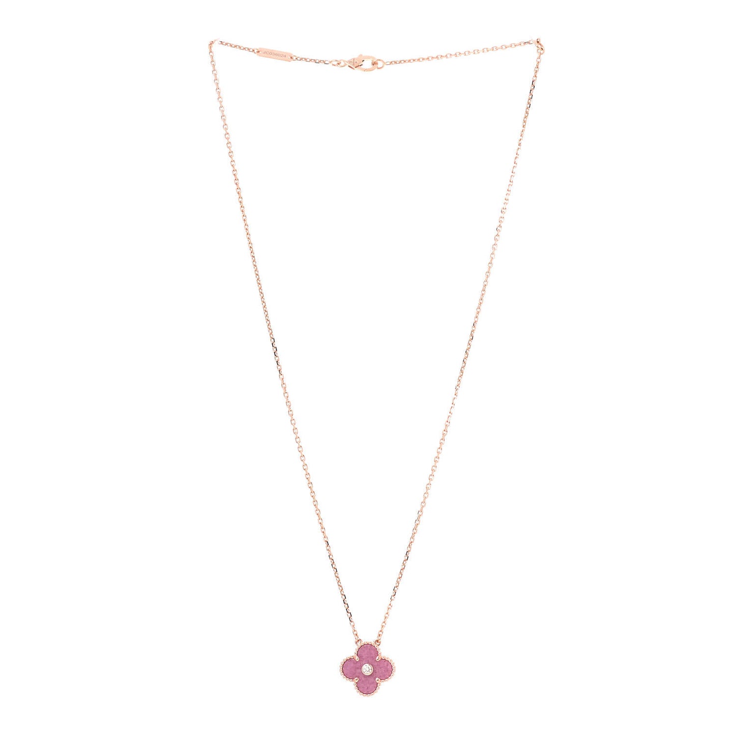 18K Rose Gold Diamond Rhodonite Vintage Alhambra Pendant Necklace
