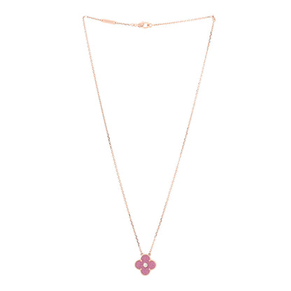 Van Cleef & Arpels 18K Rose Gold Diamond Rhodonite Vintage Alhambra Pendant Necklace 3 of 7