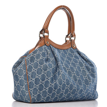 Gucci Denim Monogram Medium Sukey Tote Blue 3 of 10