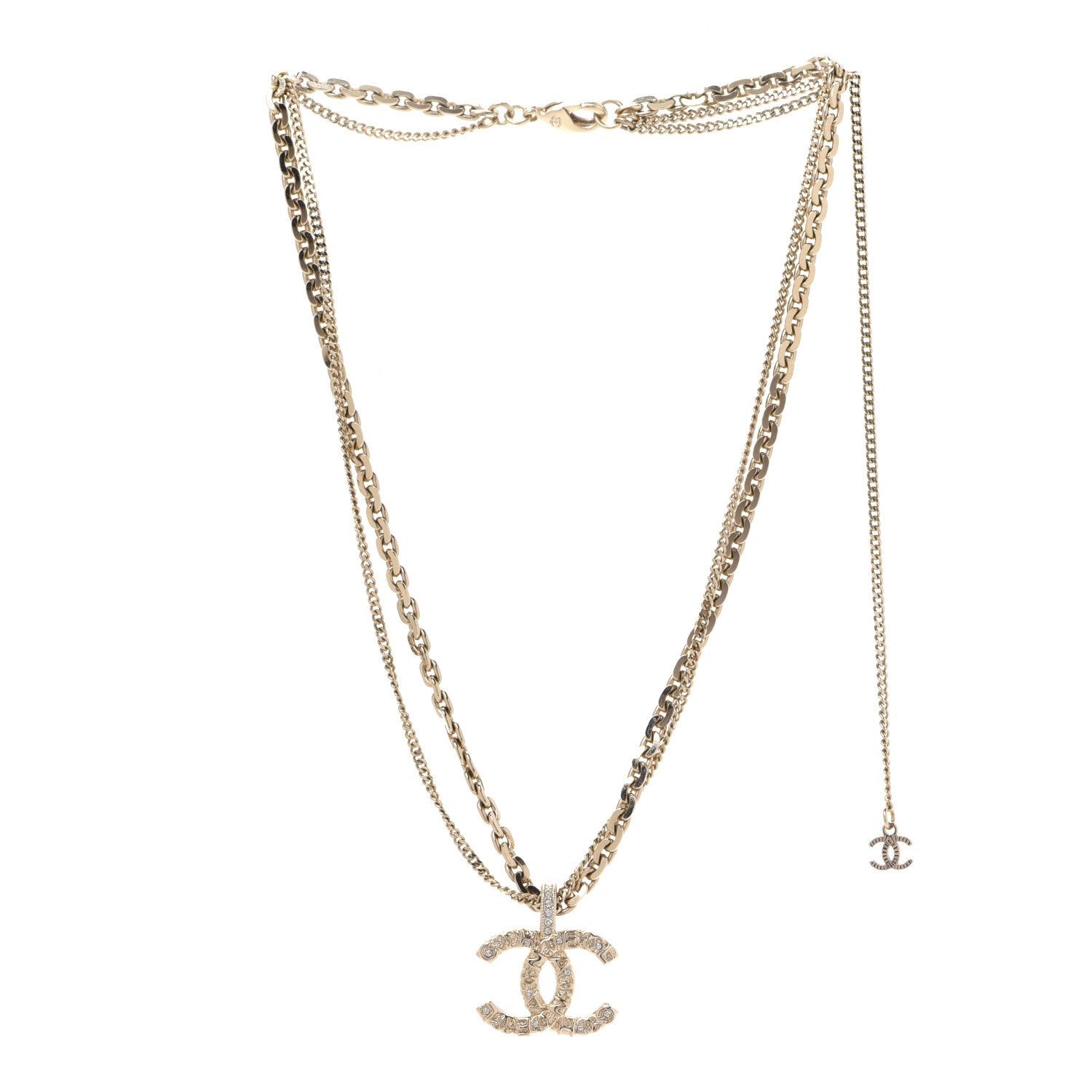 Chanel Crystal CC Multi Strand Chain Necklace Gold 3 of 6