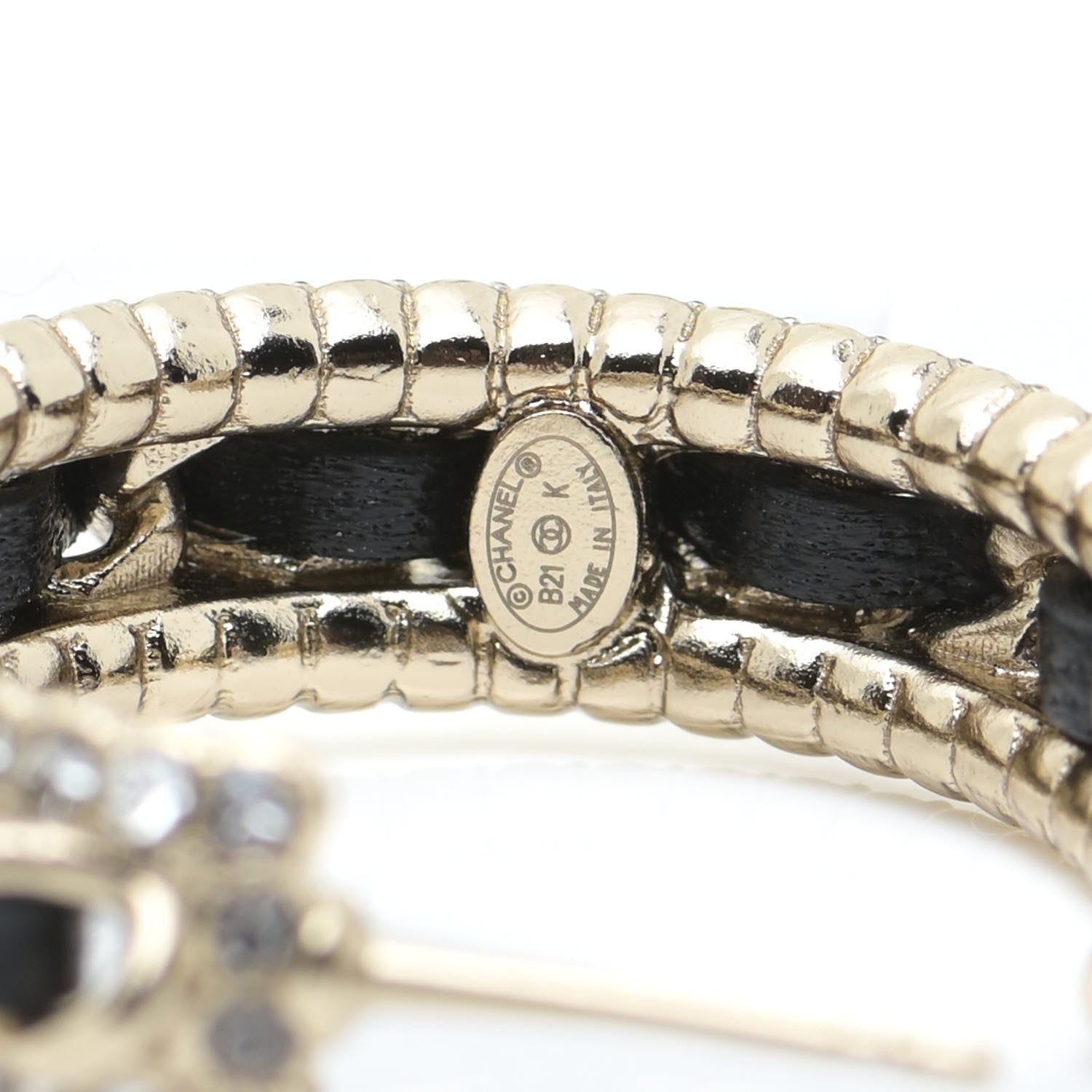 Chanel Crystal Lambskin CC Chain Hoop Earrings Gold Black 4 of 5