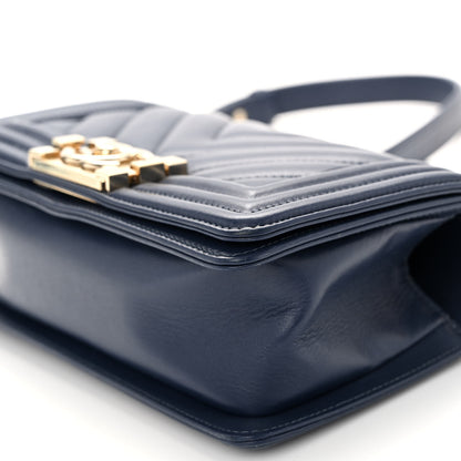Chanel Calfskin Chevron Quilted Small Boy Flap Navy 10 of 10
