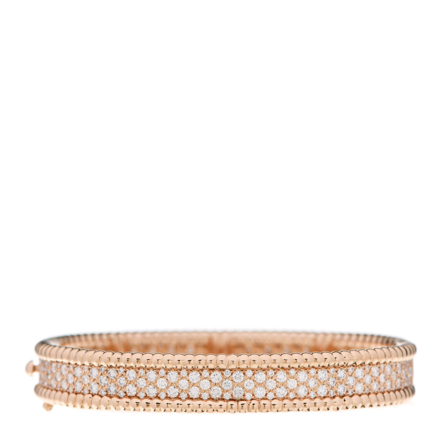 18K Rose Gold Diamond Perlee 3-Row Bangle Bracelet S
