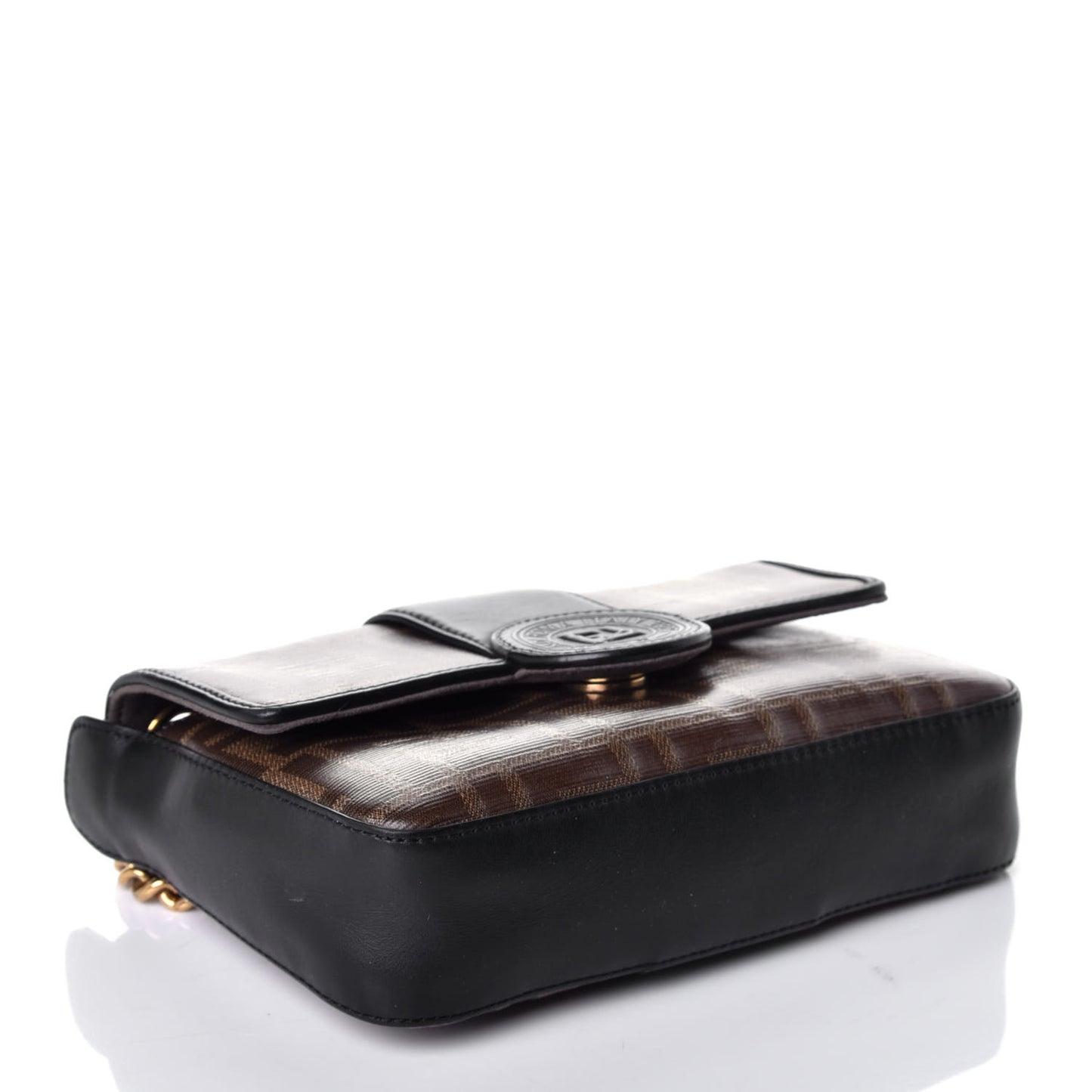 Glazed Fabric Vitello Century FF 1974 Stamp Patch Mini Double F Crossbody Bag Mogano Panna Black