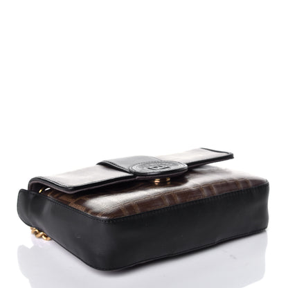 Fendi Glazed Fabric Vitello Century FF 1974 Stamp Patch Mini Double F Crossbody Bag Mogano Panna Black 4 of 9
