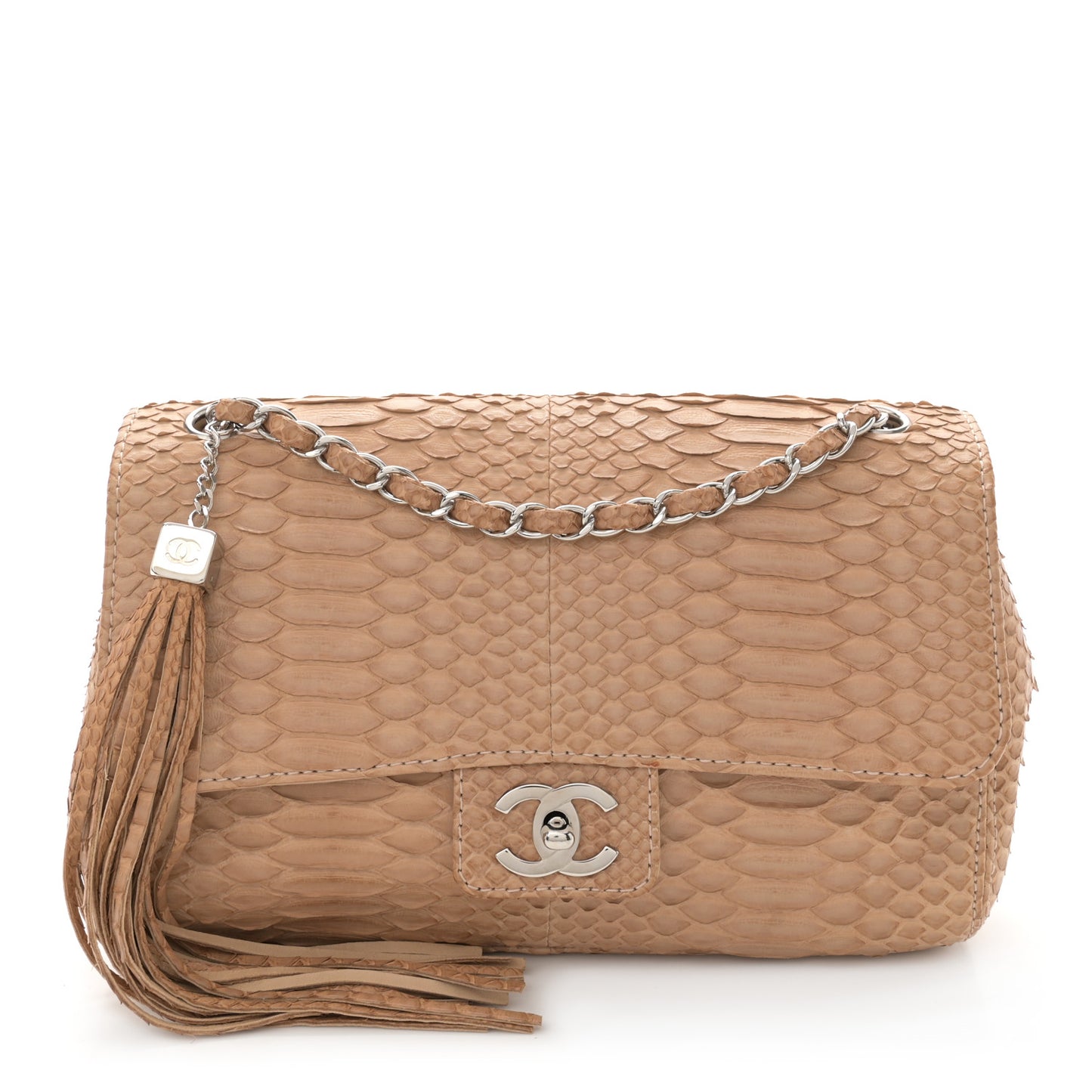 Snakeskin Medium Soho Tassel Flap Beige