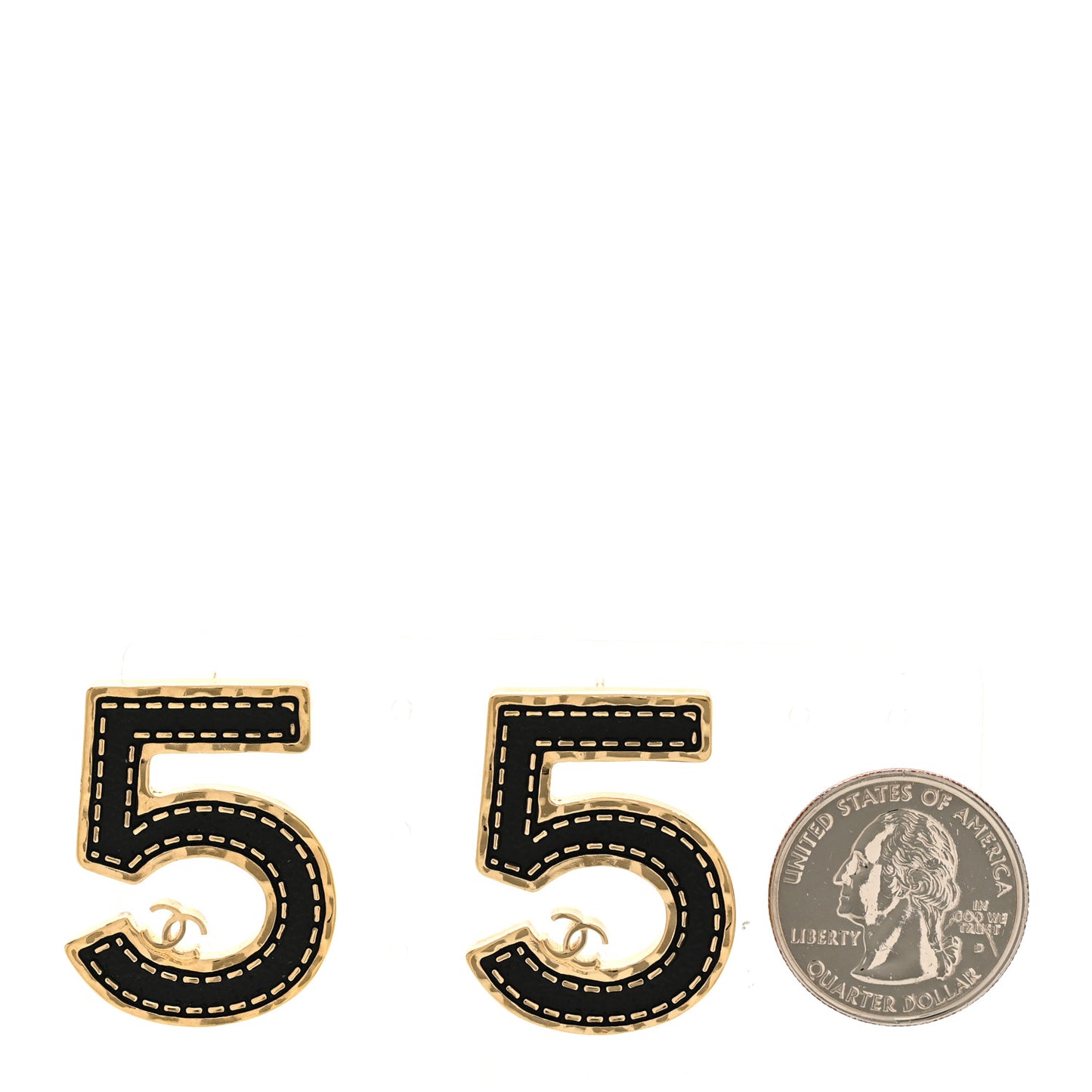 Metal CC No 5 Earrings Gold Black