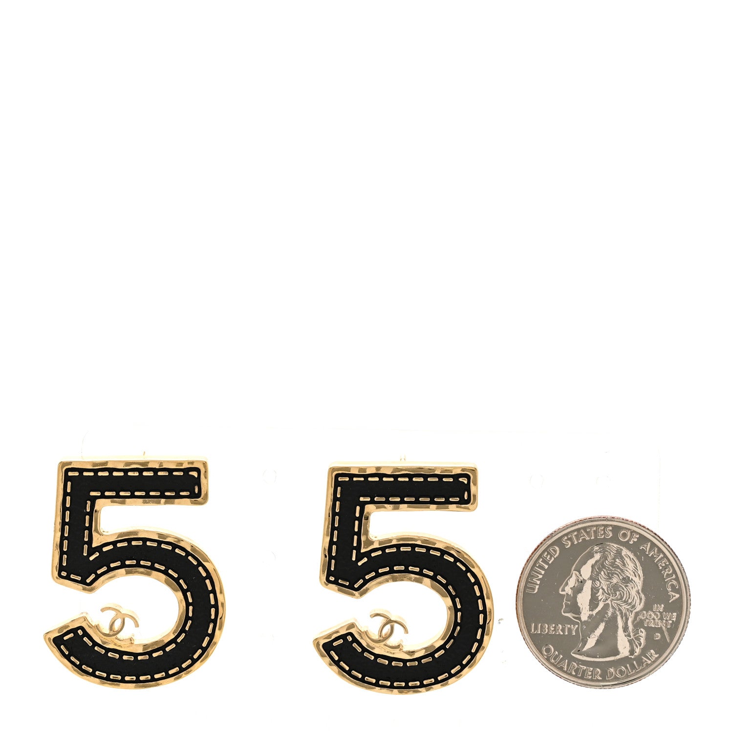 Chanel Metal CC No 5 Earrings Gold Black 2 of 5