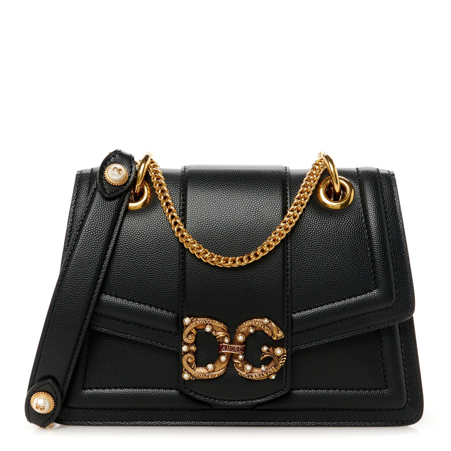 Grained Calfskin Small DG Amore Envelope Bag Black