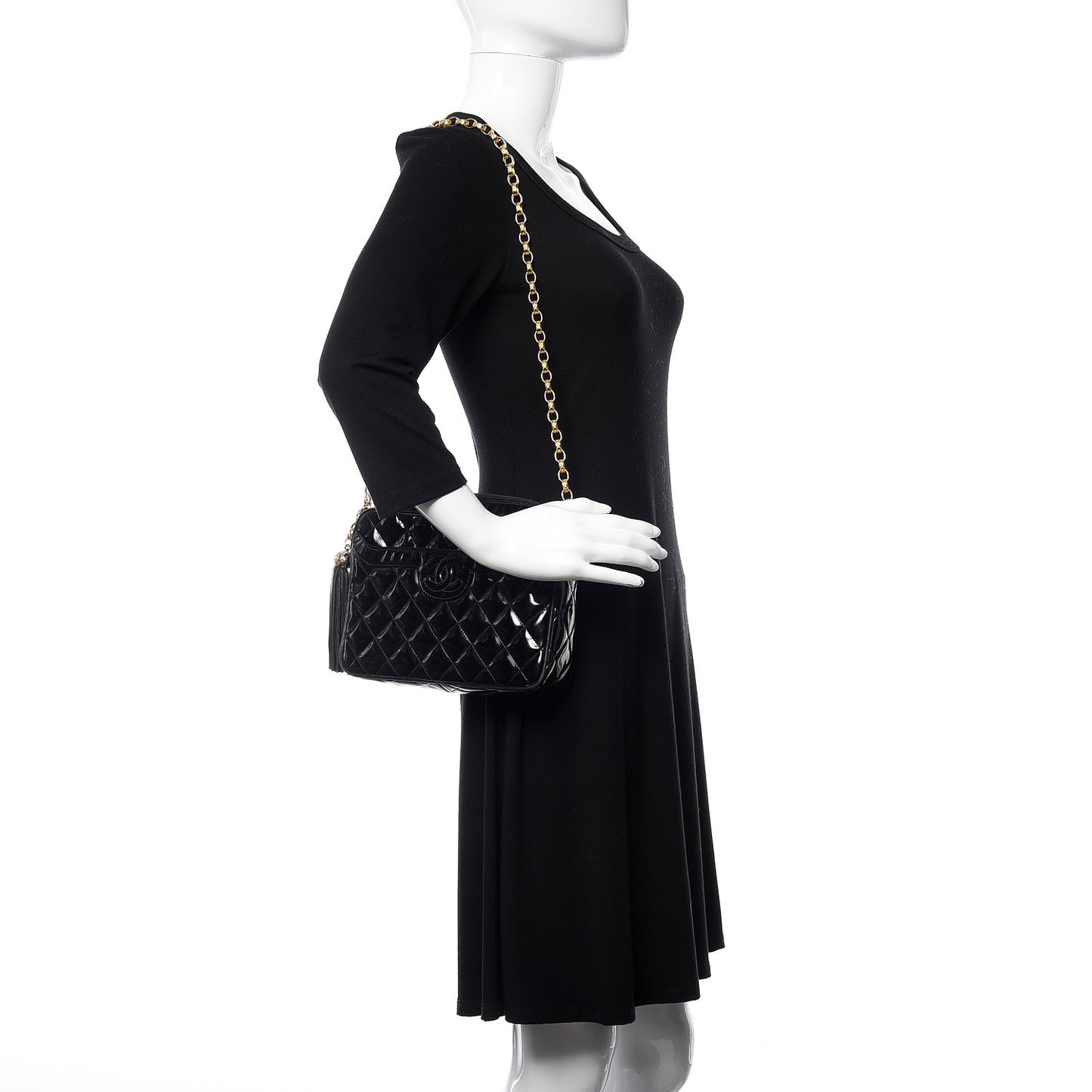 Patent Quilted Tassel Camera Case Black