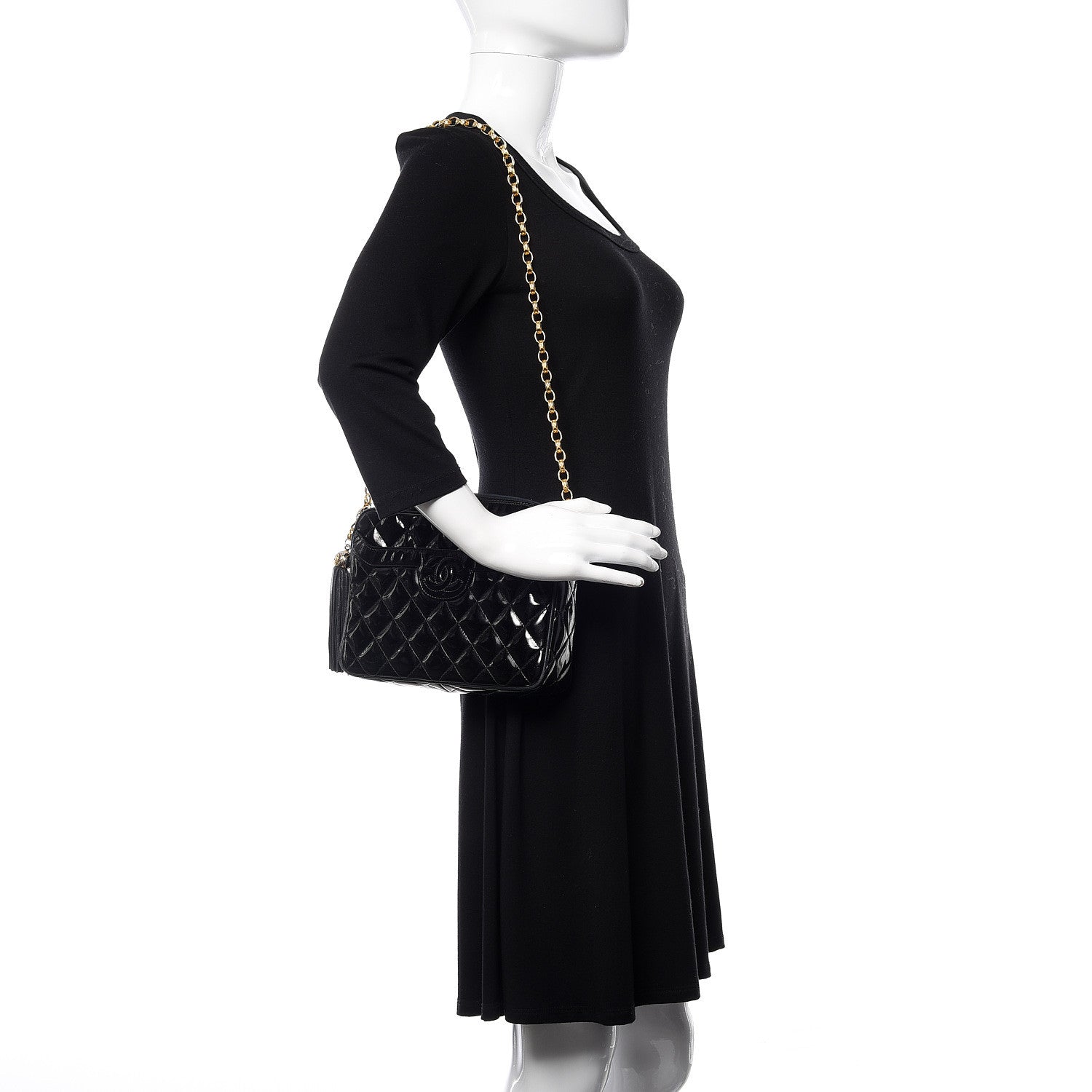 Chanel Patent Quilted Tassel Camera Case Black 2 of 14