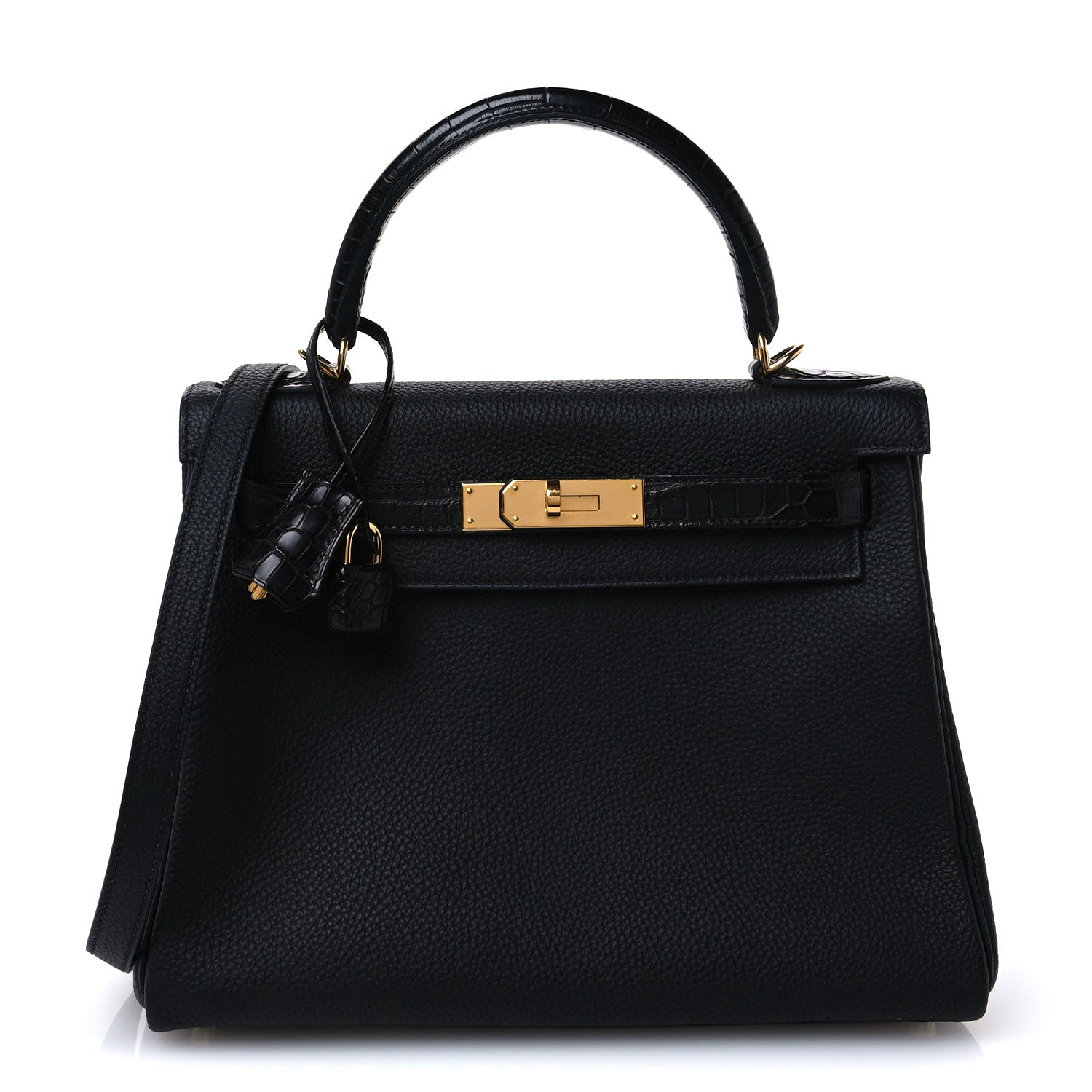 Hermes Togo Matte Porosus Crocodile Kelly Retourne Touch 28 Black 7 of 13