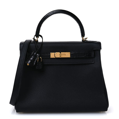 Hermes Togo Matte Porosus Crocodile Kelly Retourne Touch 28 Black 7 of 13