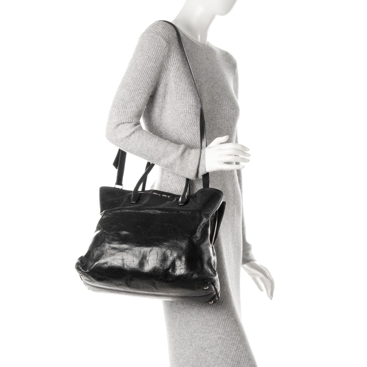 Vitello Shine Top Handle Tote Nero Black