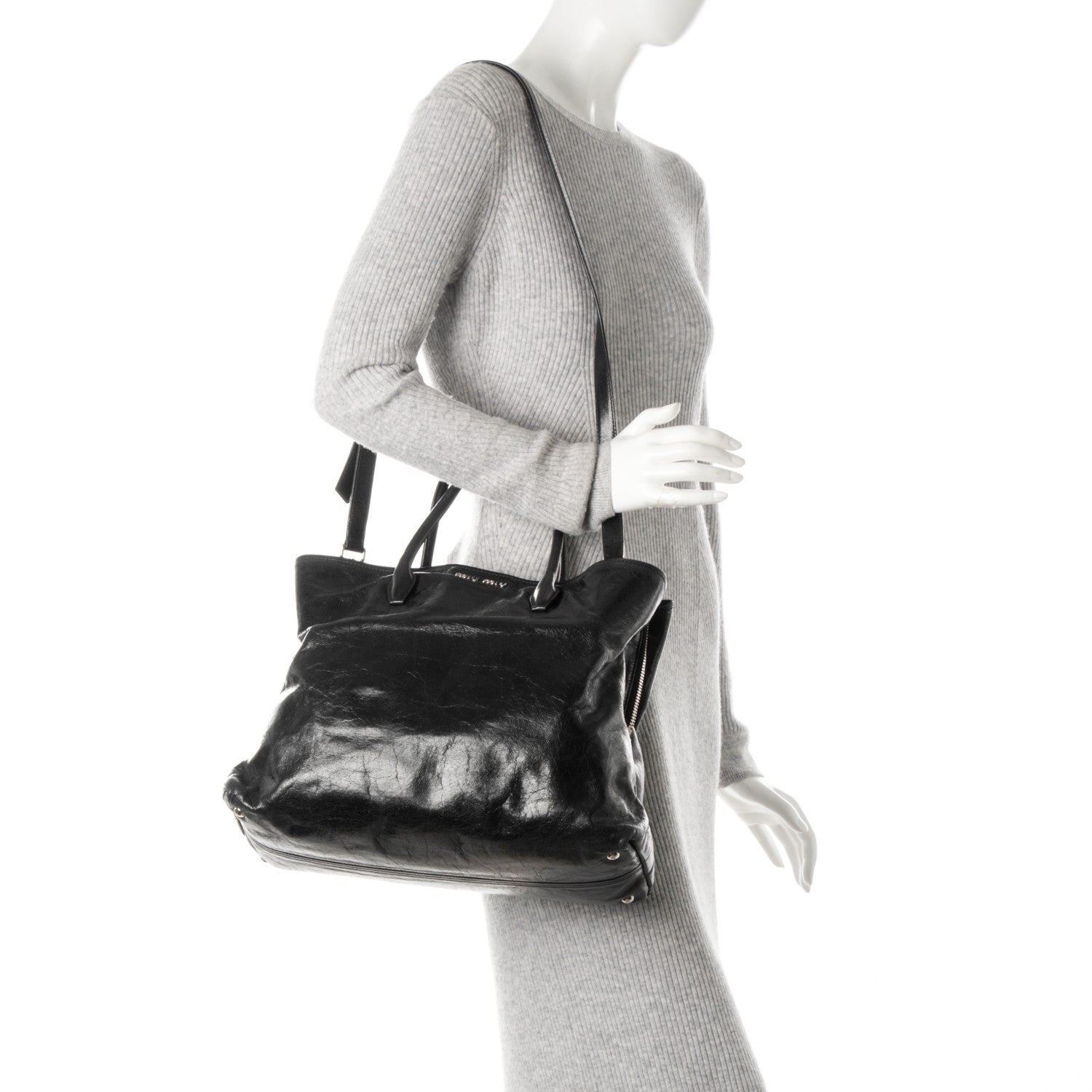 Miu Miu Vitello Shine Top Handle Tote Nero Black 3 of 8