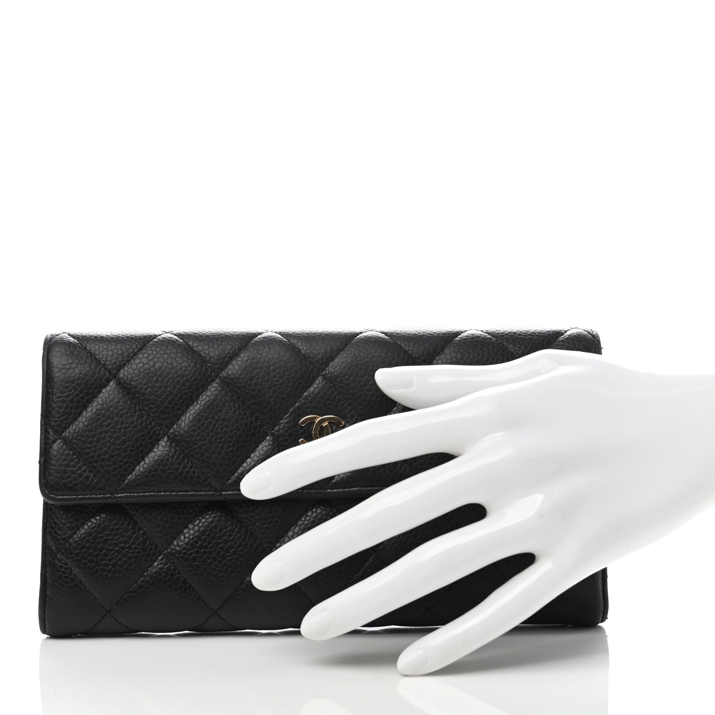Caviar Quilted Large Gusset Flap Wallet Black