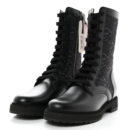 Fendi Vitello Fabric Jacquard Karligraphy Embroidered Womens Combat Boots 37 Black 3 of 9
