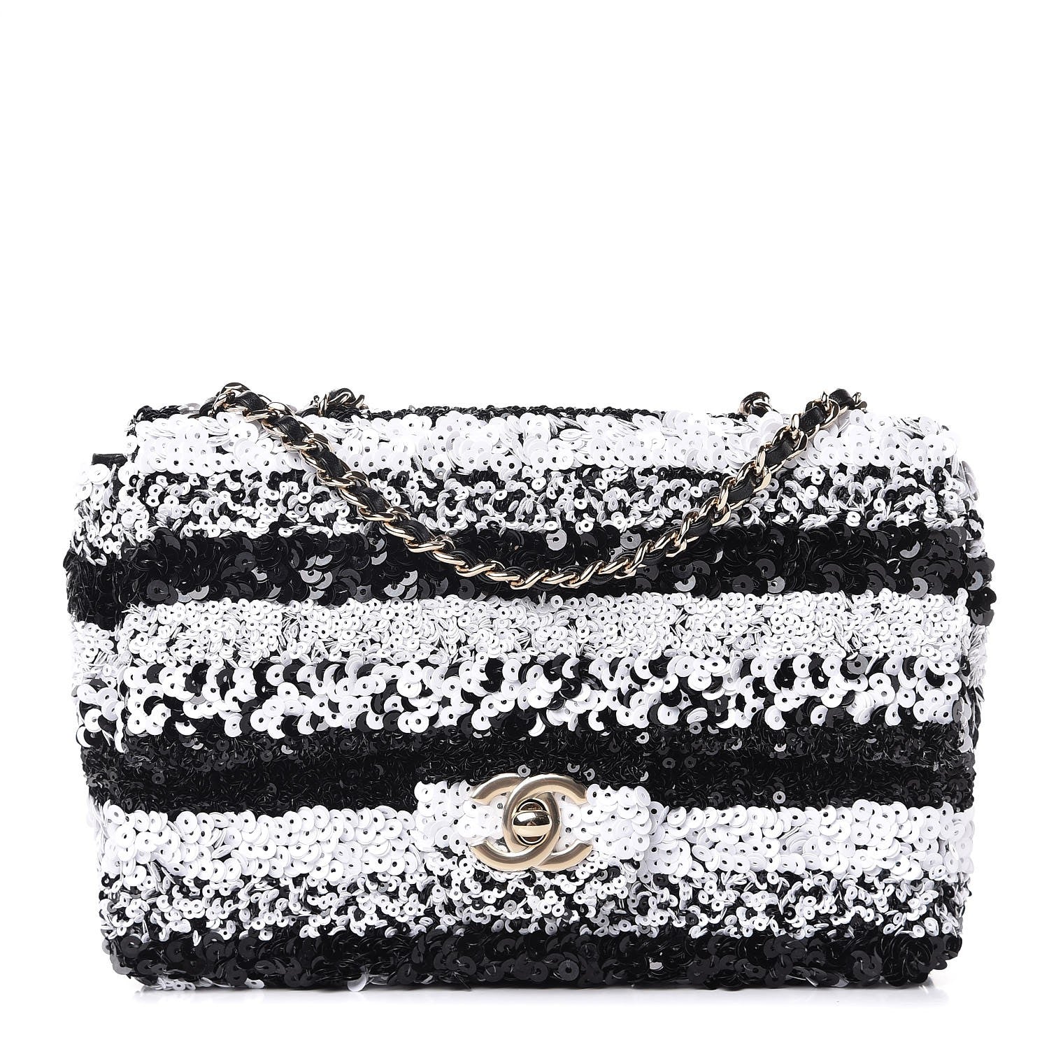Chanel Sequin Classic Small Flap Black White 1 of 7