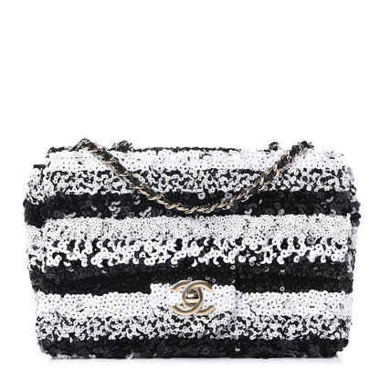 Chanel Sequin Classic Small Flap Black White 1 of 7