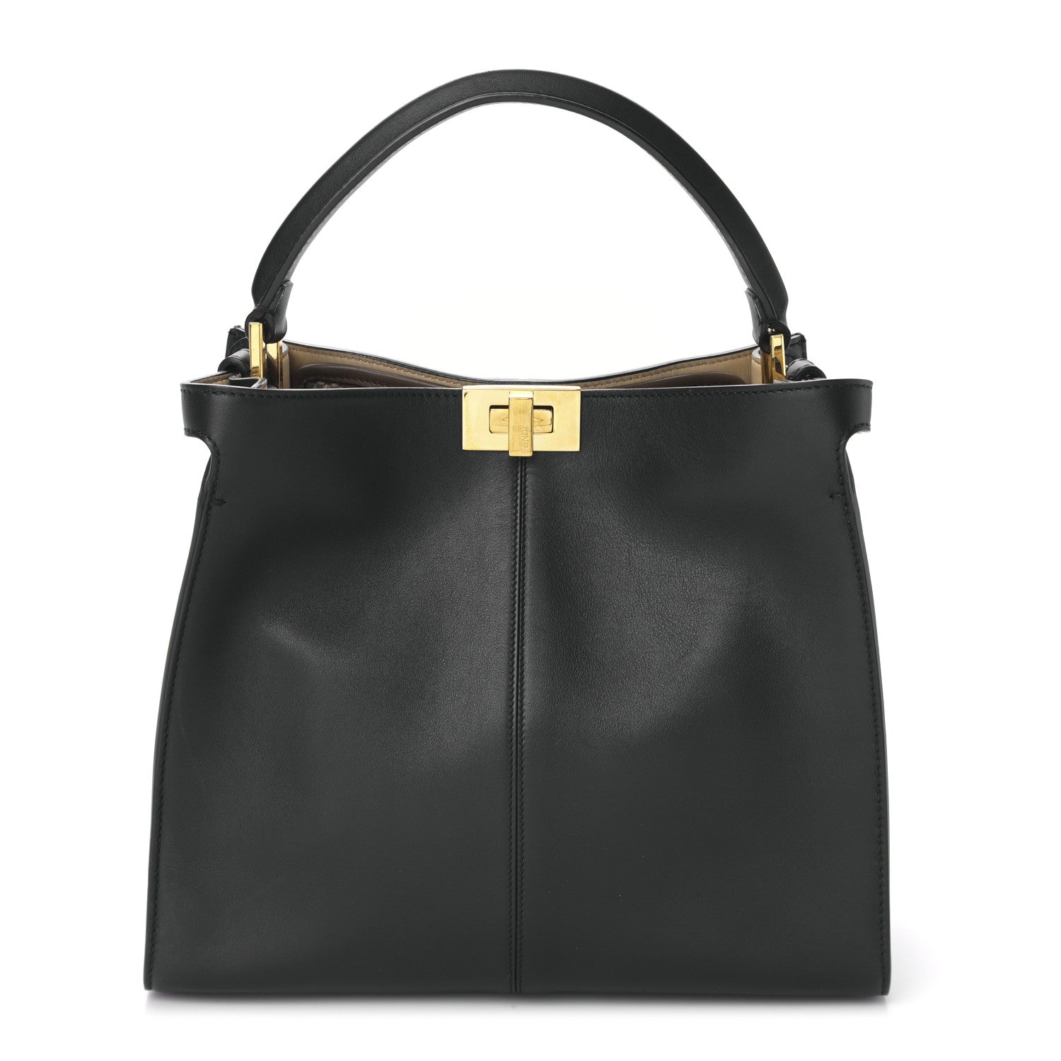 Fendi Vitello Seta Glazed Fabric FF 1974 Medium Peekaboo X-Lite Black Mogano Panna 1 of 8