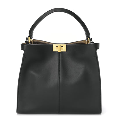 Fendi Vitello Seta Glazed Fabric FF 1974 Medium Peekaboo X-Lite Black Mogano Panna 1 of 8