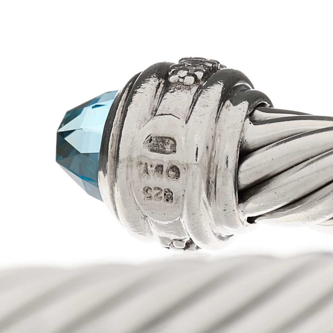 David Yurman Sterling Silver Blue Topaz Diamond 7mm Cable Classics Bracelet 3 of 3