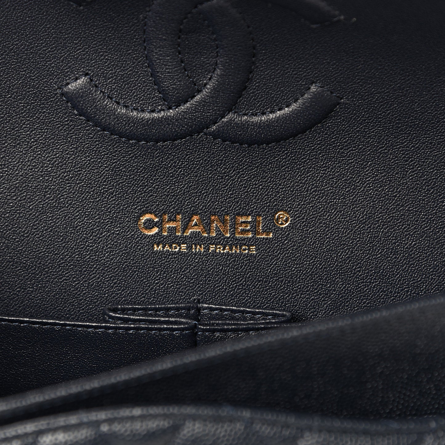 Caviar Quilted Medium Double Flap Dark Blue