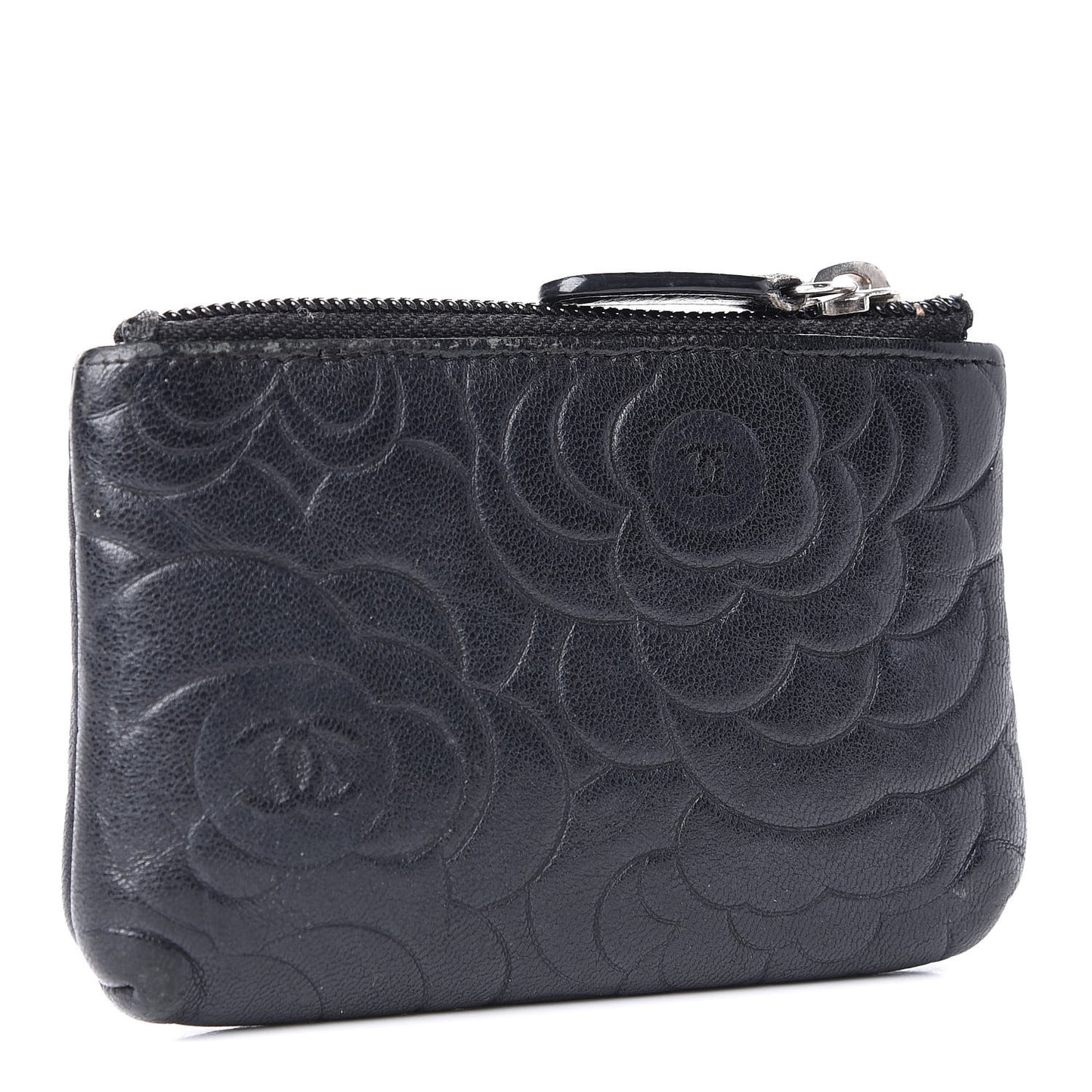 Goatskin Camellia Embossed Key Holder Case Black