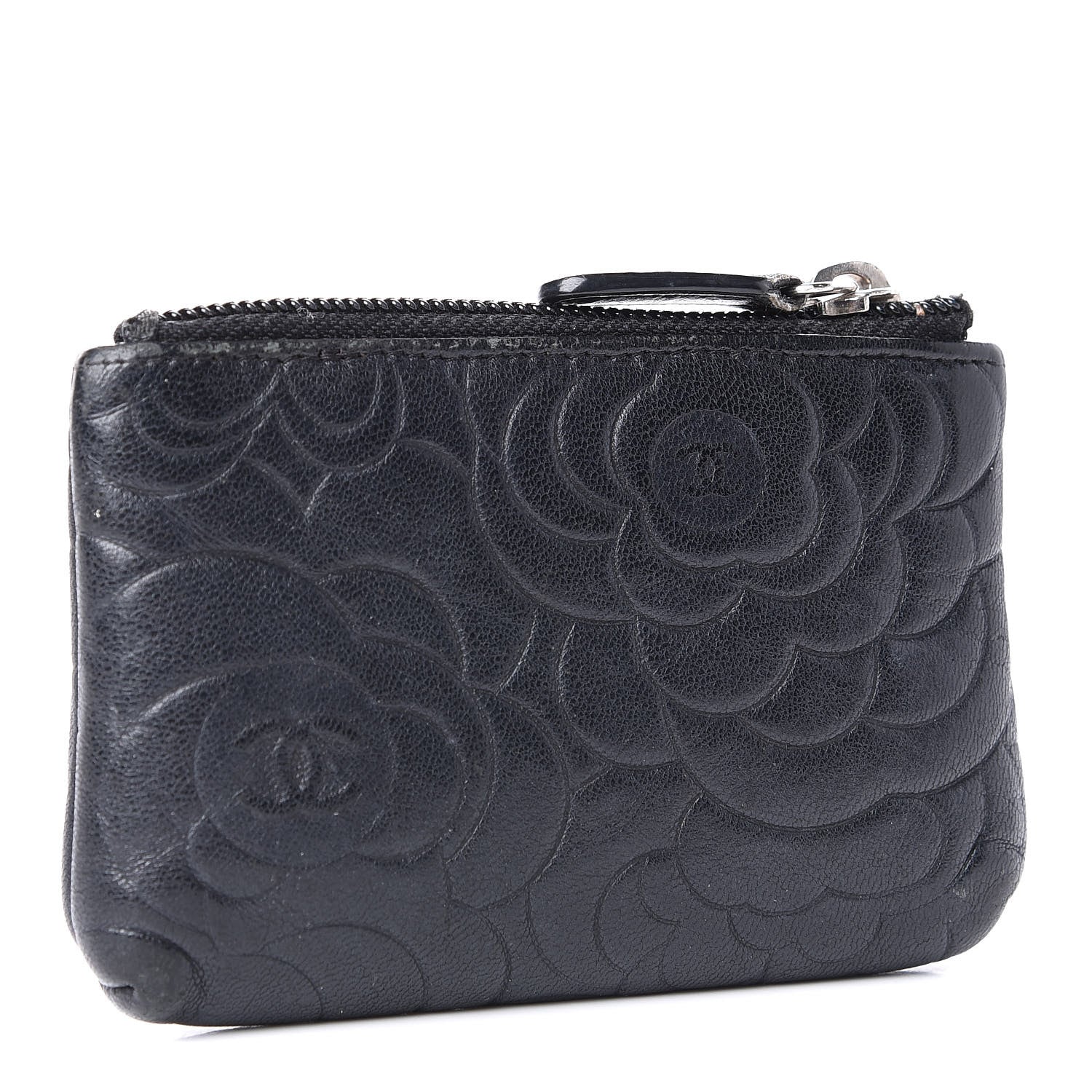 Chanel Goatskin Camellia Embossed Key Holder Case Black 3 of 11