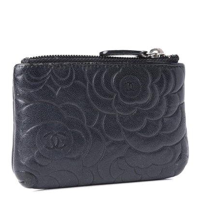 Chanel Goatskin Camellia Embossed Key Holder Case Black 3 of 11