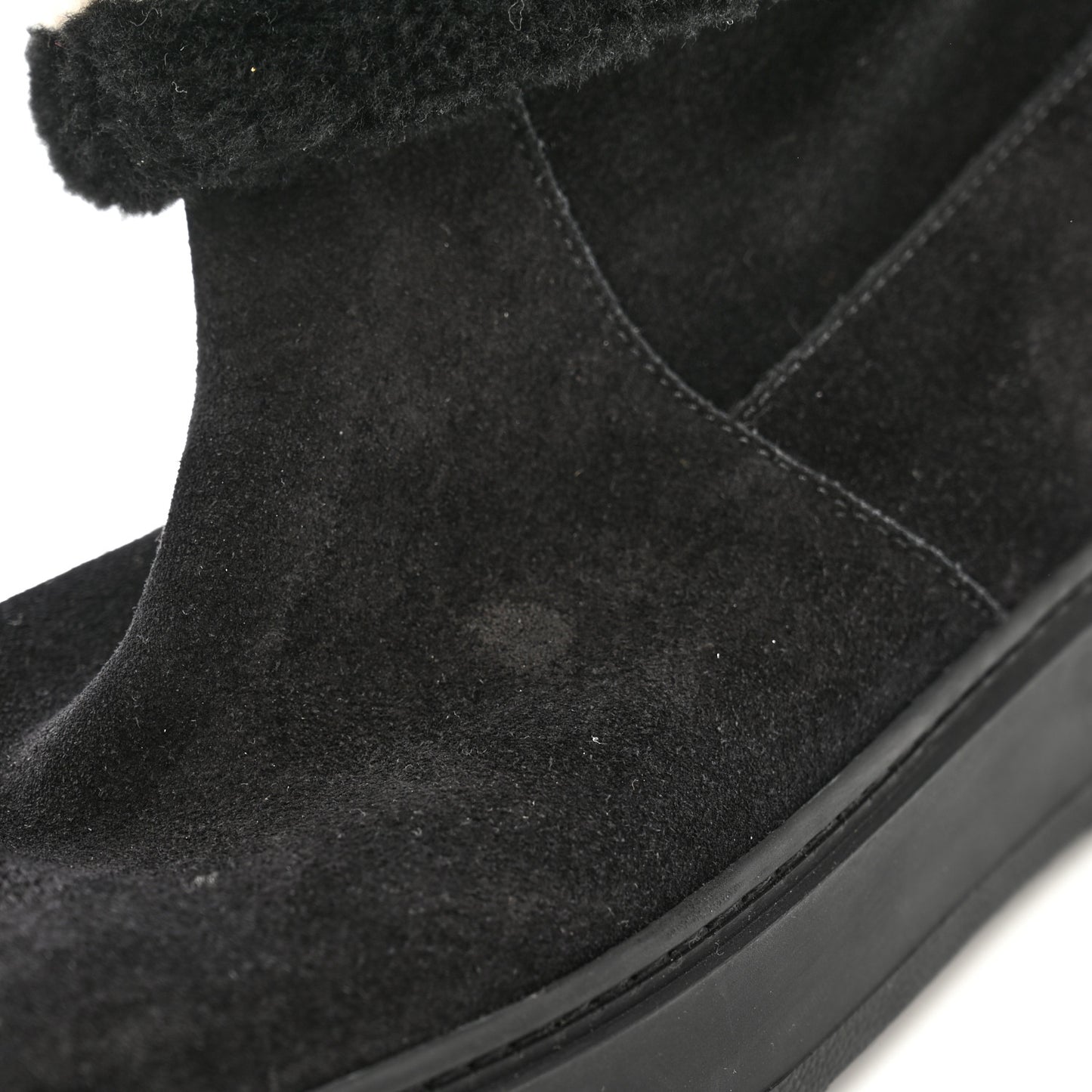 Suede Calfskin Shearling Snowdrop Flat Ankle Boot 38 Black