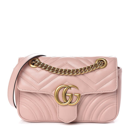 Gucci Calfskin Matelasse Mini GG Marmont Shoulder Bag Perfect Pink 1 of 11