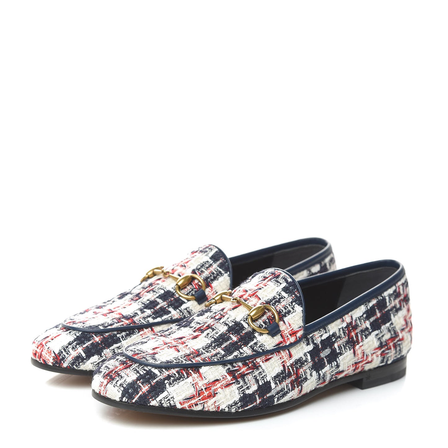 Tweed Check Horsebit Womens Jordaan Loafers 36 Gardenia Ink Blue Agata