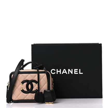 Chanel Caviar Quilted Small CC Filigree Vanity Case Beige Black 10 of 10