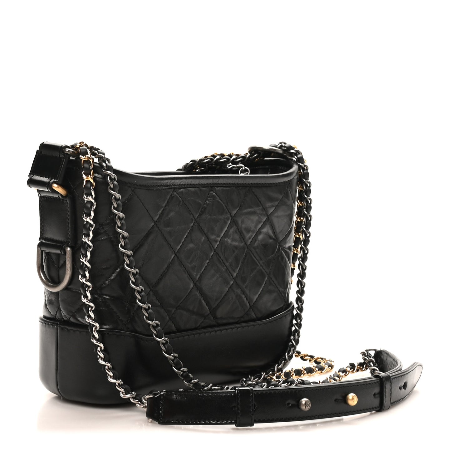 Aged Calfskin Quilted Small Gabrielle Hobo Black