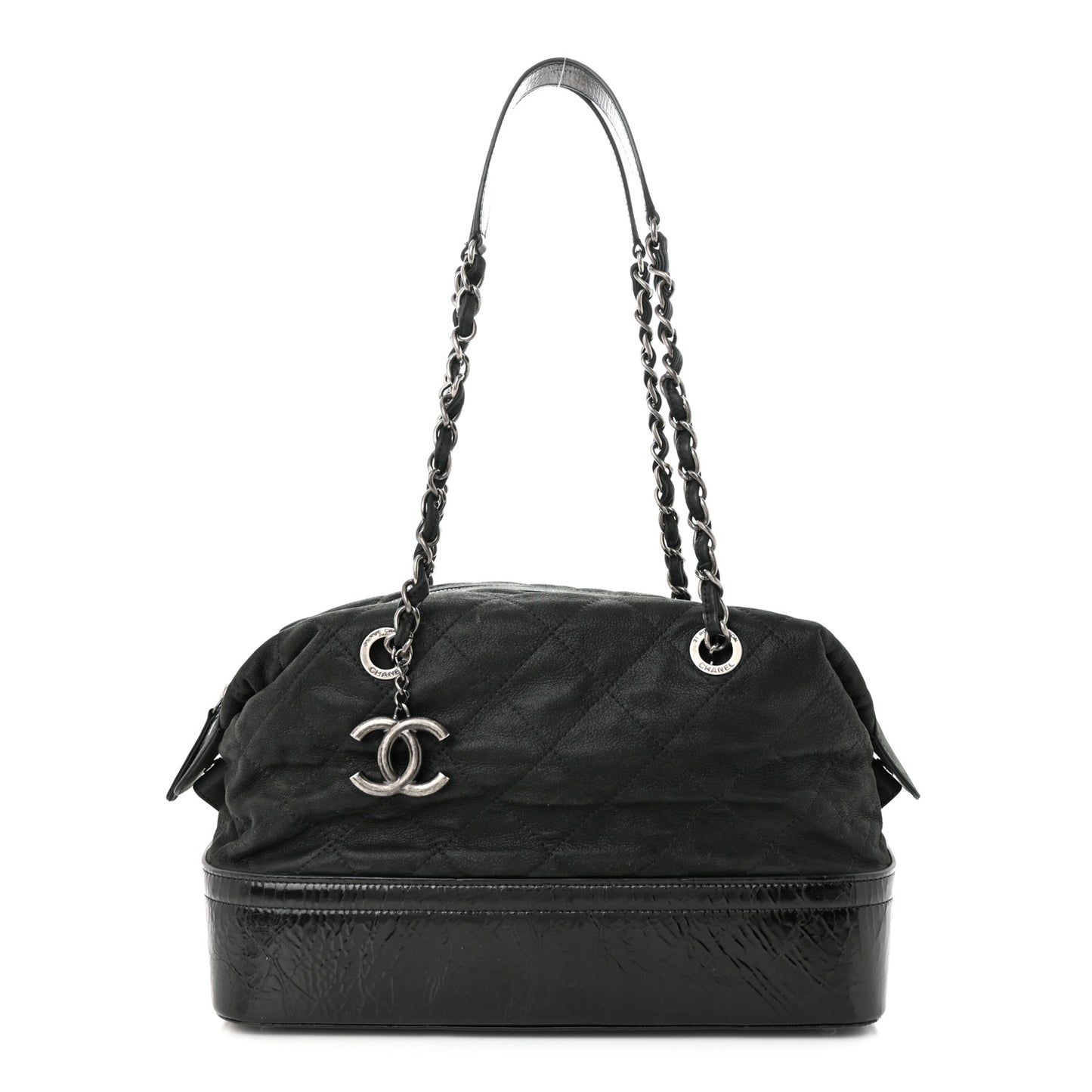 Iridescent Calfskin Quilted VIP Bowling Bag Black