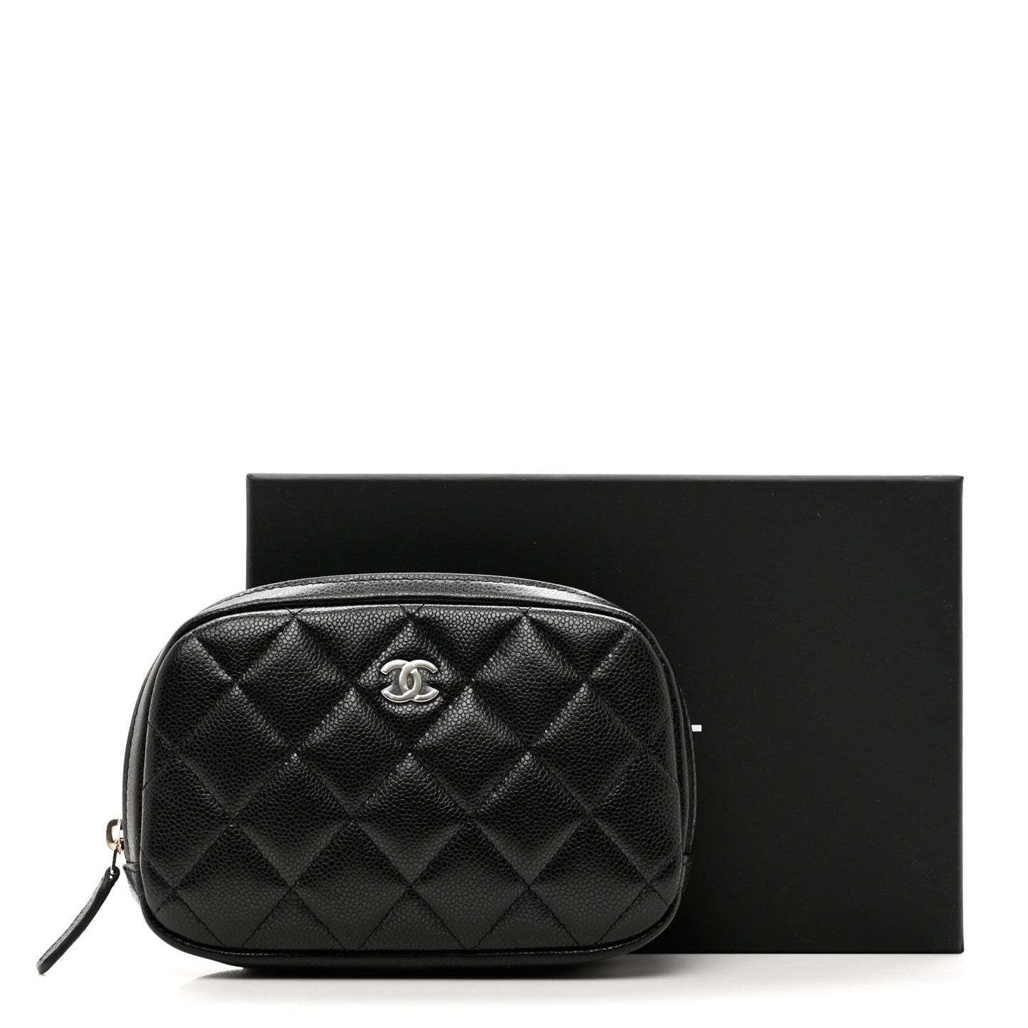 Caviar Quilted Small Curvy Pouch Cosmetic Case Black