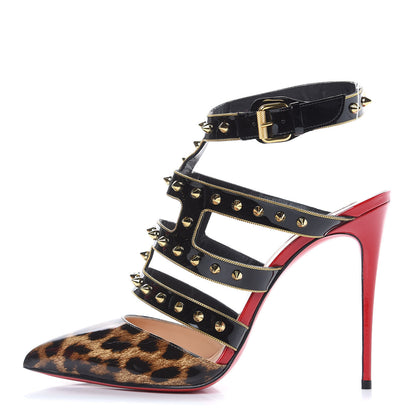 Christian Louboutin Patent Leopard Print Tchicaboum 100 Pumps 40 Version Brown 1 of 7