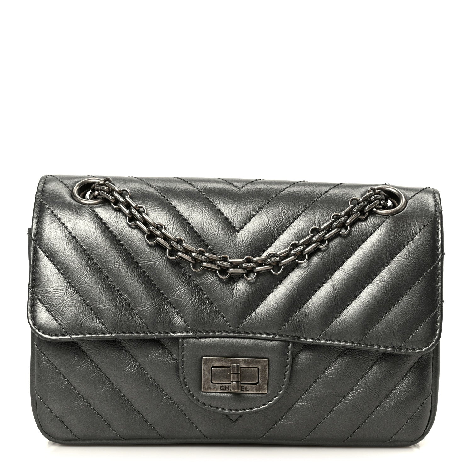 Chanel Metallic Aged Calfskin Chevron Quilted 2.55 Reissue Mini Flap Grey 1 of 11