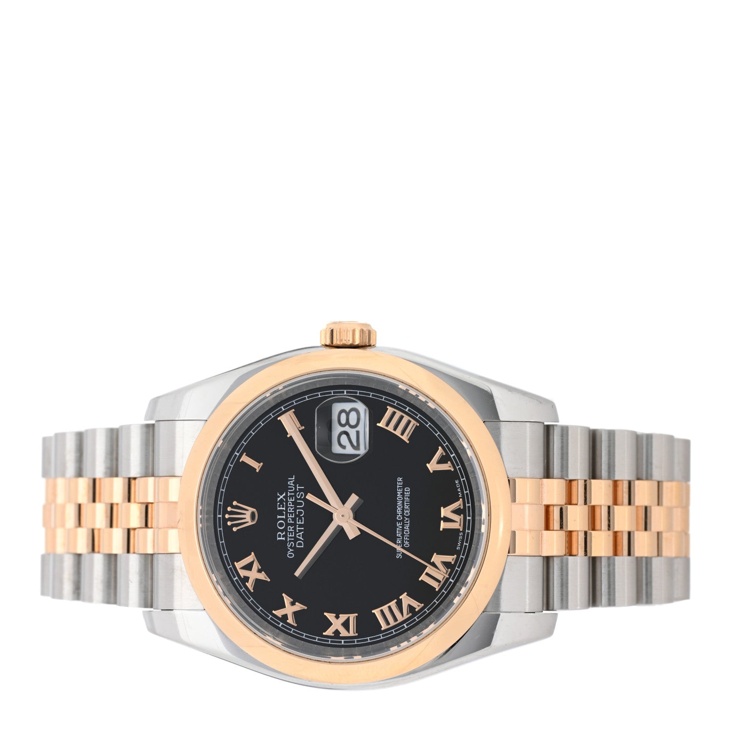 Rolex Stainless Steel 18K Everose Gold 36mm Oyster Perpetual Datejust Watch Black Roman 116201 2 of 4