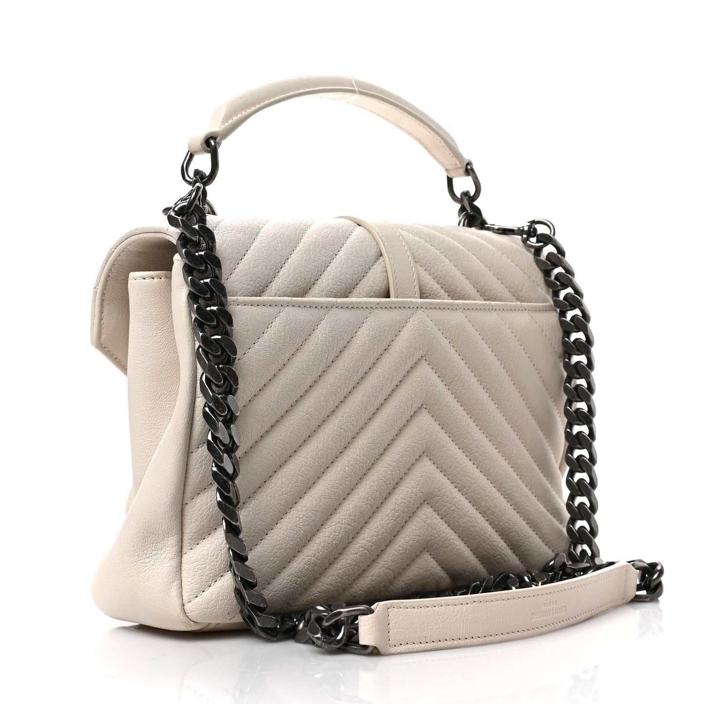 Sheepskin Matelasse Chevron Monogram Medium College Bag Dove White